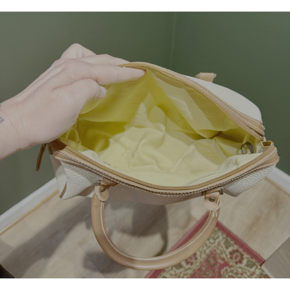 Esprit Cream Pebble Grain Satchel Bag Tan Leather Trim‎ Top Handle - Picture 8 of 10